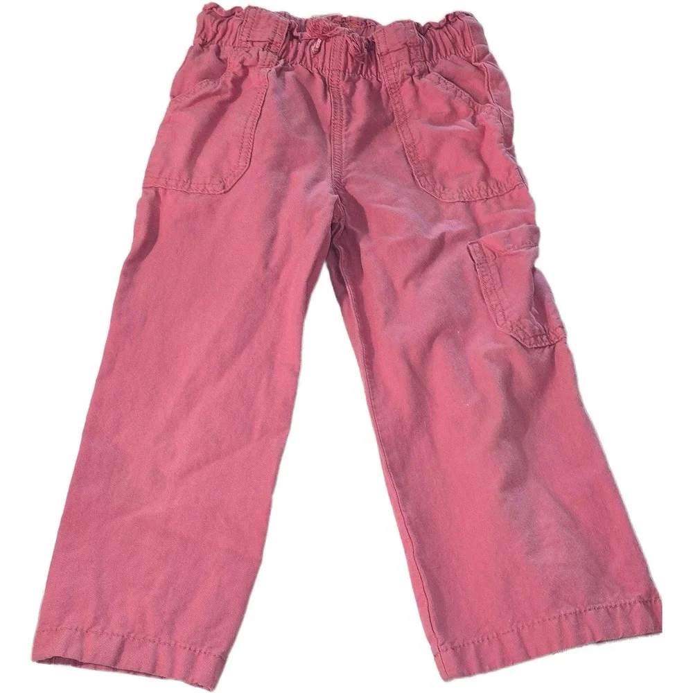 OshKosh B'gosh Girls Pink Cargo Pants Elastic Waist Cotton Blend Size 4 4A